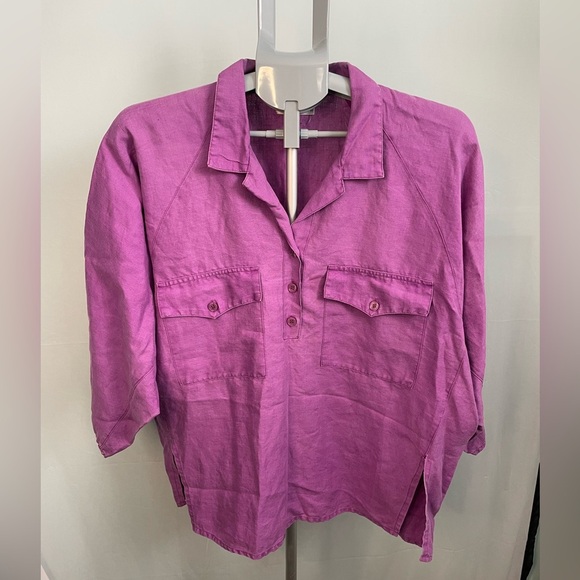Kenar VTG 100% linen Purple 1/2 Button-Up Shirt - Picture 1 of 7